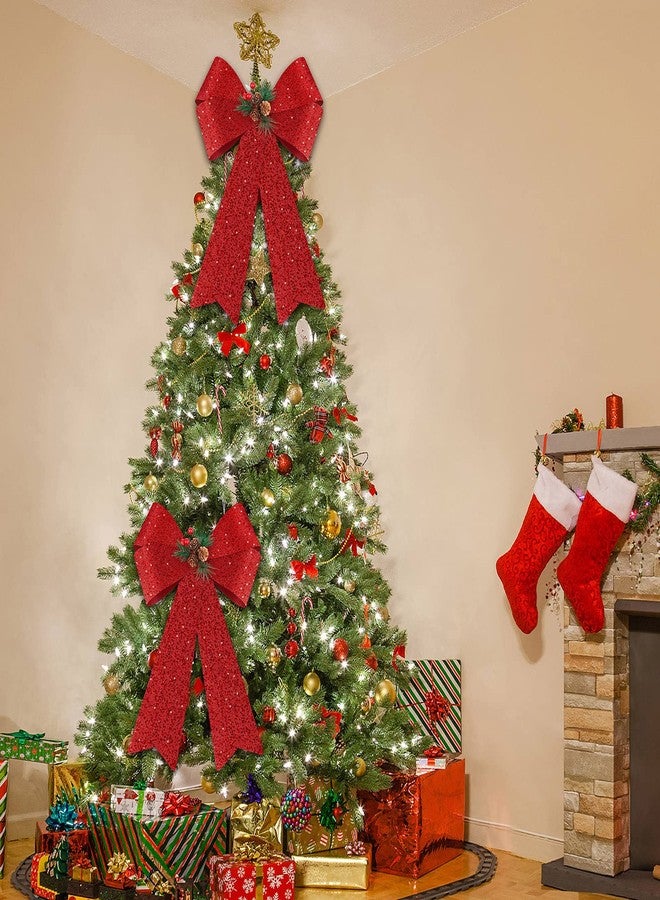 MCEAST 2 Pack Red Christmas Bows 12 x 18 Inches Xmas Wreaths Garland Bows with Pinecones for Christmas Tree Ornaments Sets Indoor Outdor Decoration - Image 4